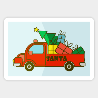 Xmas greeting card with red Santa truck, presents and Christmas tree Sticker